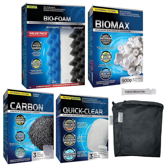 Trident Nova 206/207 Filter Media Canister Filter Maintenance & Replacement Filter for Fluval Media Kit, Including Trident Nova Filter Media Bags (Quick Clear/Water Pads, BioFoam, Carbon, Biomax)