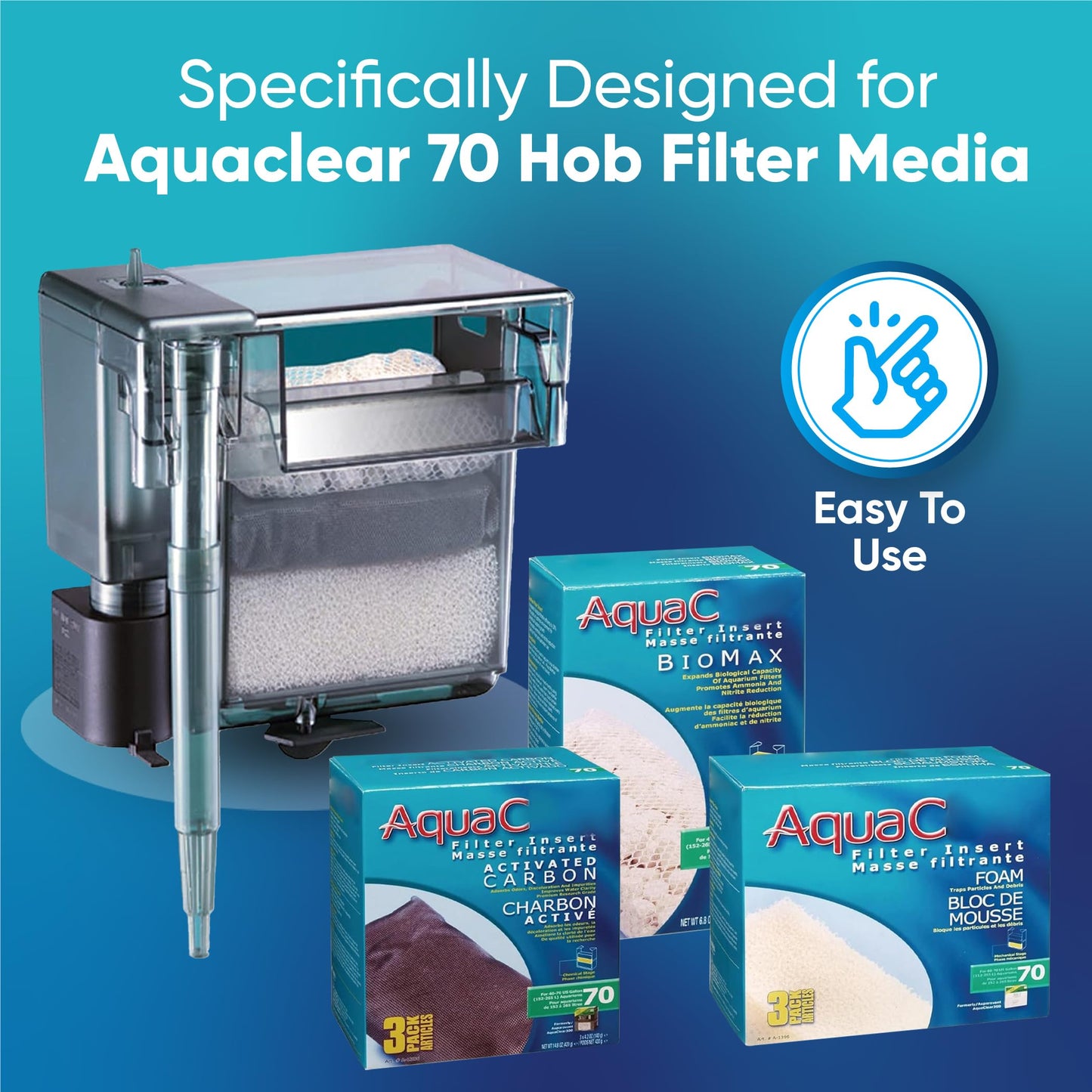Trident Nova AquaClear 70 HOB Maintenance & Replacement Filter Media Kit, Including Trident Nova Mesh Bags (AquaClear Activated Carbon 3-Pack, Filter Foam Sponge 3-Pack, BioMax Media)