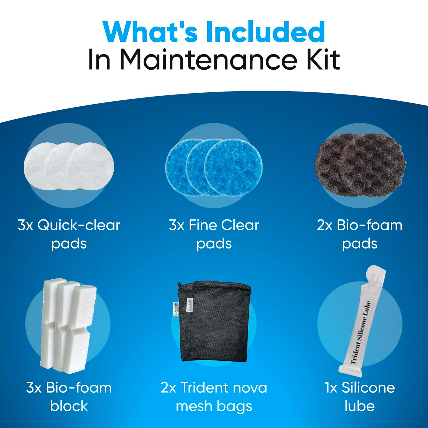 Trident Nova FX4/FX5/FX6 Filter Media Canister Filter Maintenance and Replacement Filter Media Kit, Including Media Bags (FX Foam Filter Pads, Quick Clear/Water Polishing Pads, BioFoam+)