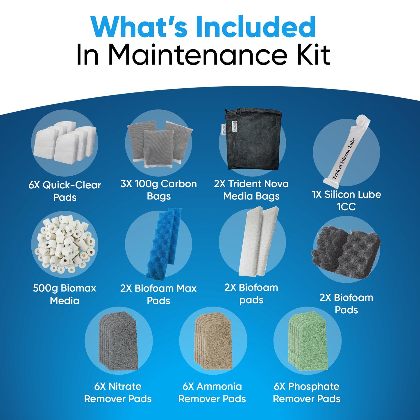 Trident Nova 306/307 Filter Media Canister Filter Maintenance & Replacement Filter Media Kit, with Mesh Bags(Quick Clear, BioFoam, Nitrite/Phosphate/Ammonia Remover, Carbon, Biomax)