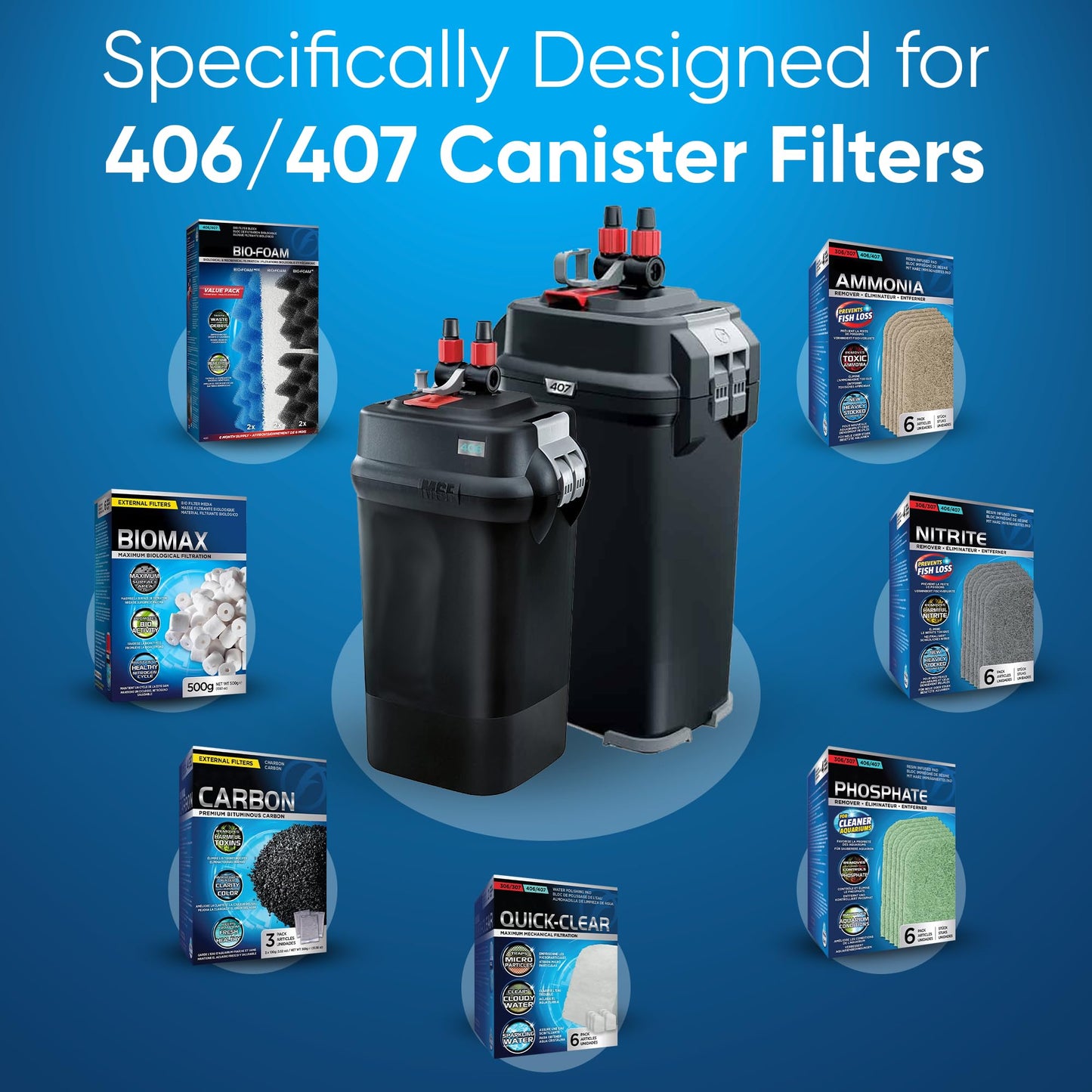 Trident Nova 406/407 Filter Media Canister Filter Maintenance & Replacement Filter Media Kit, Including Trident Nova Mesh Bags(Quick Clear, BioFoam, Nitrite/Phosphate/Ammonia Remover, Carbon, Biomax)