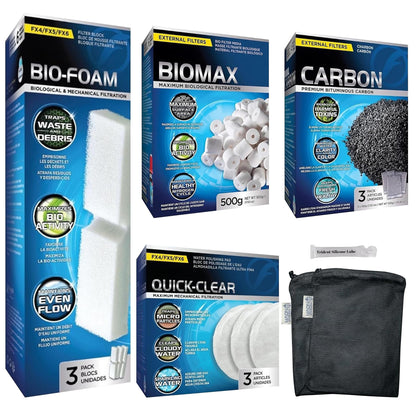 FX4/FX5/FX6 Canister Filter Maintenance and Replacement Filter Media Kit, Including Trident Nova Aquarium Filter Media Bags(Fx Bio-Foam Block, FX Quick Clear/Water Polishing Pad, Carbon, Biomax)
