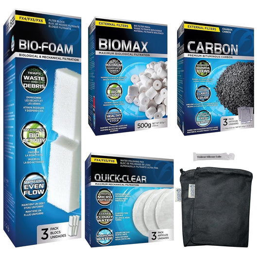 FX4/FX5/FX6 Canister Filter Maintenance and Replacement Filter Media Kit, Including Trident Nova Aquarium Filter Media Bags(Fx Bio-Foam Block, FX Quick Clear/Water Polishing Pad, Carbon, Biomax)