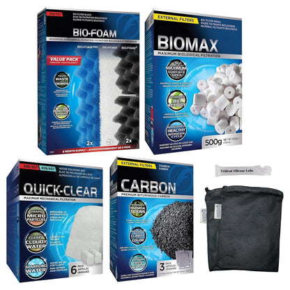 Filter Media 306/307 Filter Media Canister Filter Maintenance & Replacement Filter Media Kit, Including Trident Nova Mesh Bags(Quick Clear/Water polishing Pad, BioFoam, Carbon, Biomax)