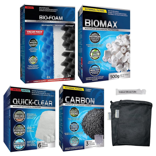 Filter Media 306/307 Filter Media Canister Filter Maintenance & Replacement Filter Media Kit, Including Trident Nova Mesh Bags(Quick Clear/Water polishing Pad, BioFoam, Carbon, Biomax)