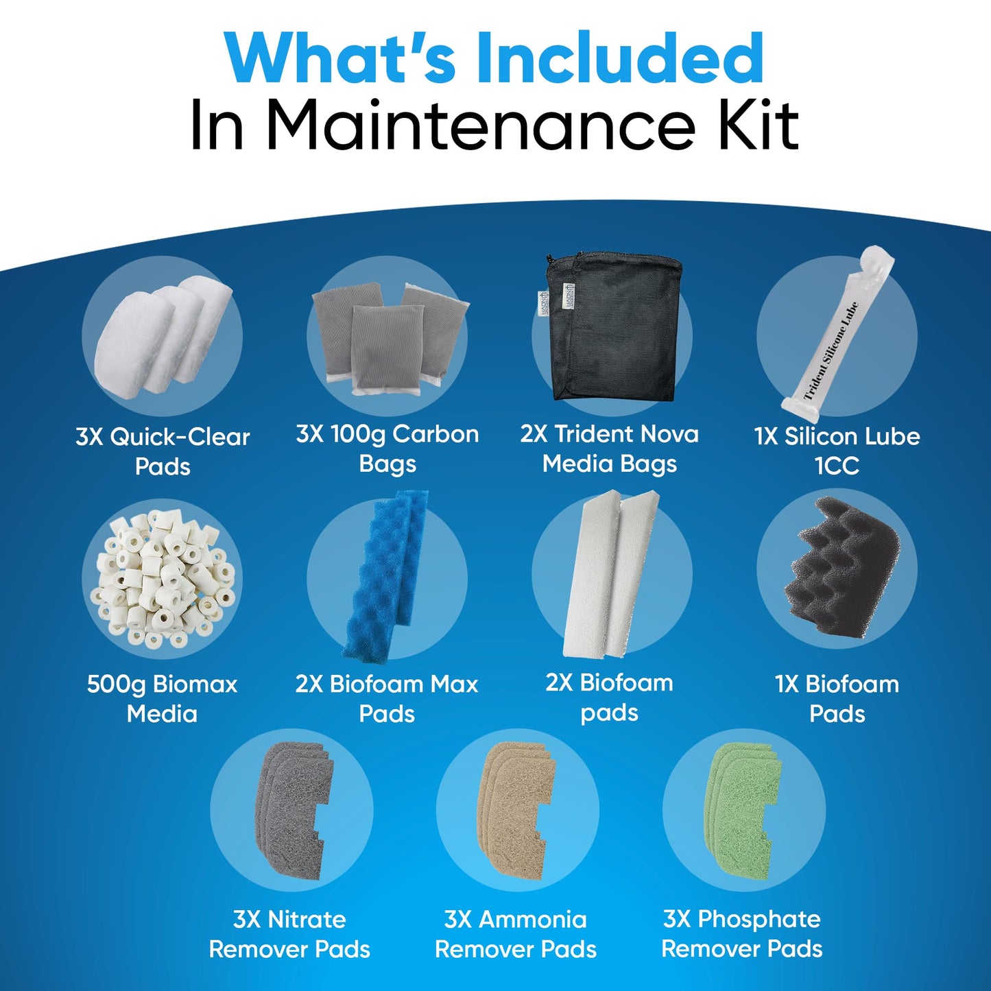 Trident Nova 206/207 Filter Media Canister Filter Maintenance & Replacement Filter Media Kit, Including Trident Nova Mesh Bags(Quick Clear, BioFoam, Nitrite/Phosphate/Ammonia Remover, Carbon, Biomax)