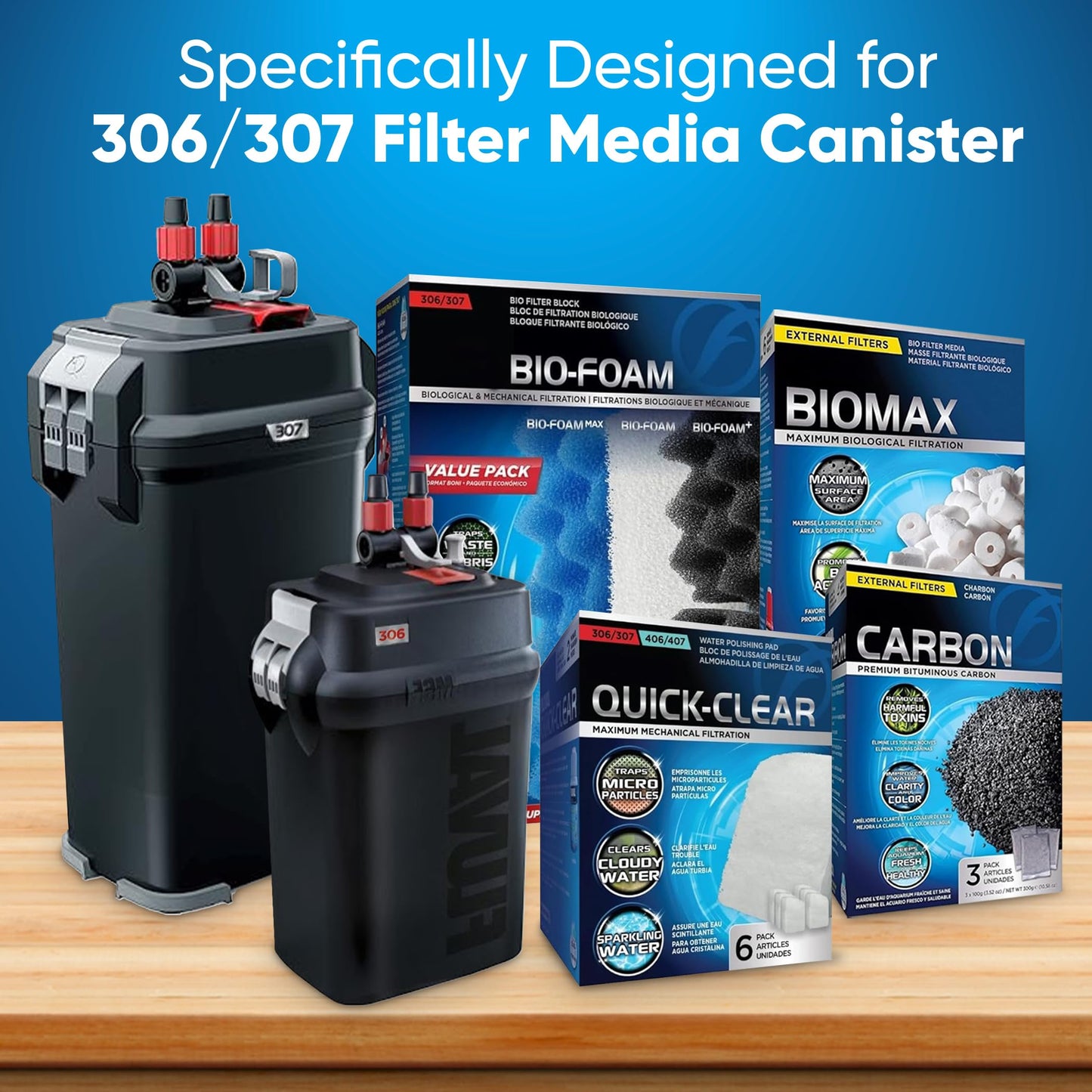Filter Media 306/307 Filter Media Canister Filter Maintenance & Replacement Filter Media Kit, Including Trident Nova Mesh Bags(Quick Clear/Water polishing Pad, BioFoam, Carbon, Biomax)