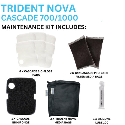 Trident Nova Penn-Plax Cascade 700/1000 Canister Maintenance & Replacement Filter Media Kit, including Trident Mesh Bags(Penn-Plax Poly Fiber Bio-Floss Pads, Bio Sponge, Media Bags filled with carbon)