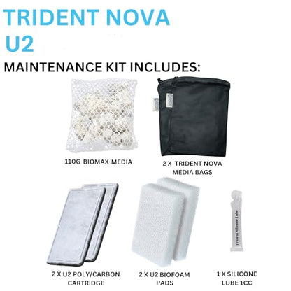 Trident Nova U2 Underwater Filter Media Maintenance & Replacement Filter Media Kit, including Trident Mesh Bags(U2 Underwater Filter Foam Pad, U2 BioMax, U2 Poly-Carb Cartridge)