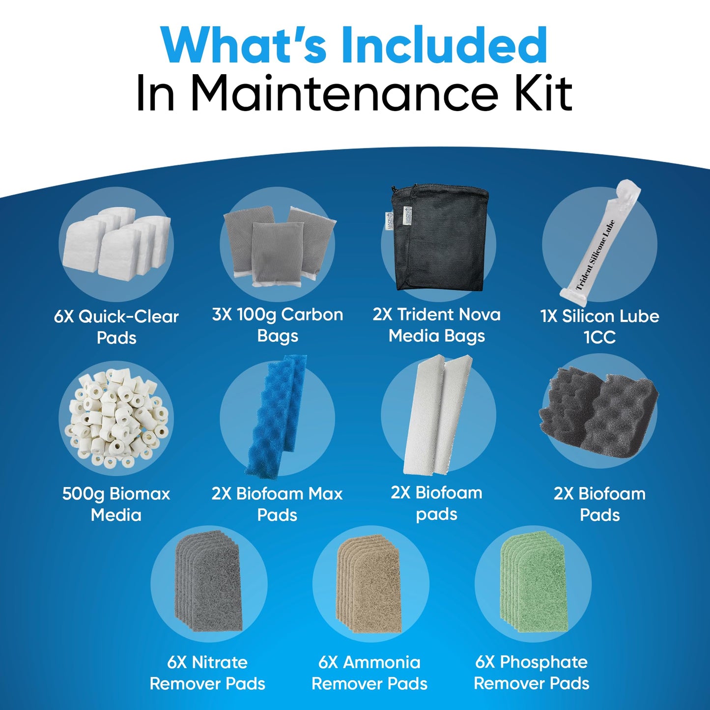 Trident Nova 406/407 Filter Media Canister Filter Maintenance & Replacement Filter Media Kit, Including Trident Nova Mesh Bags(Quick Clear, BioFoam, Nitrite/Phosphate/Ammonia Remover, Carbon, Biomax)