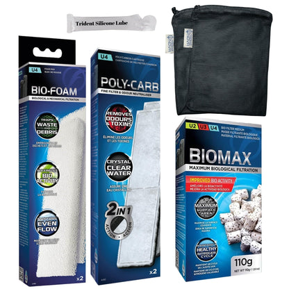 Trident Nova U4 Underwater Filter Media Maintenance & Replacement Filter Media Kit, Including Trident Mesh Bags(U4 Underwater Bio-Foam Pad, U4 BioMax, U4 Poly-Carb Cartridge)