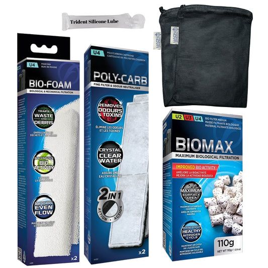 Trident Nova U4 Underwater Filter Media Maintenance & Replacement Filter Media Kit, Including Trident Mesh Bags(U4 Underwater Bio-Foam Pad, U4 BioMax, U4 Poly-Carb Cartridge)