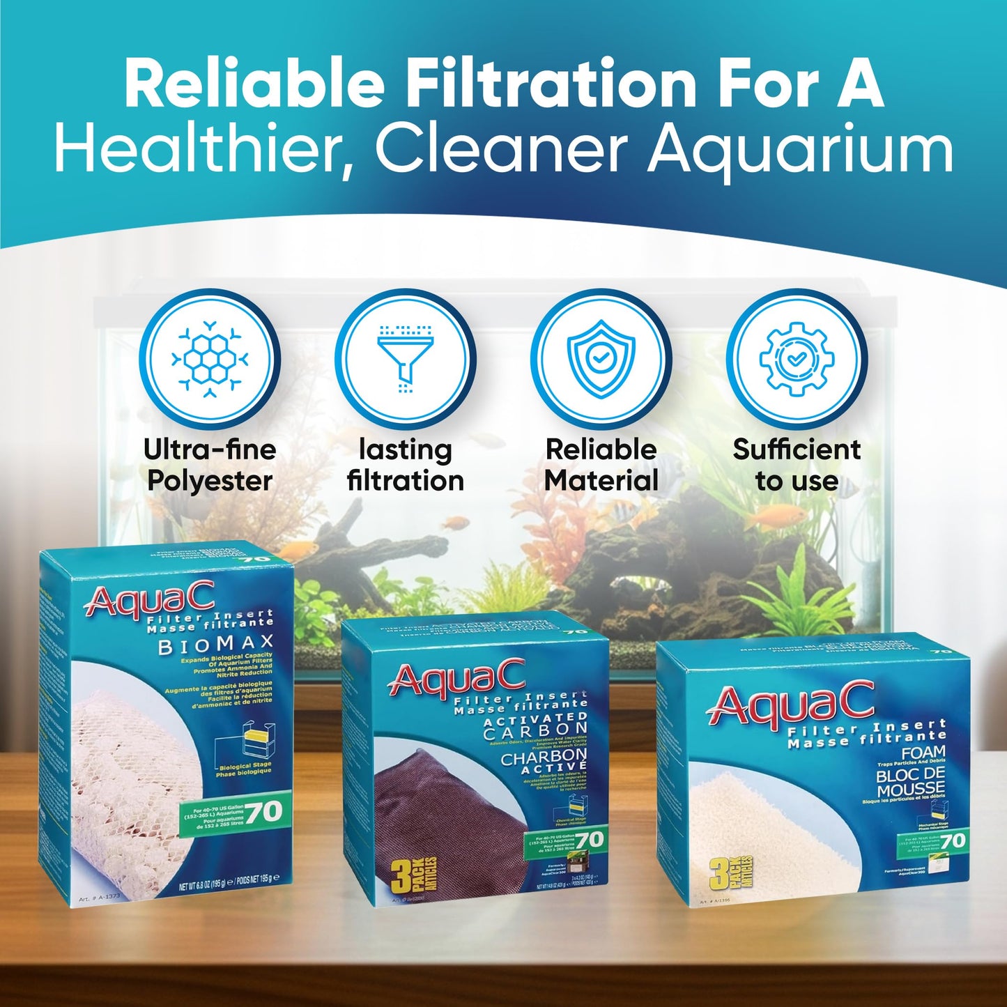 Trident Nova AquaClear 70 HOB Maintenance & Replacement Filter Media Kit, Including Trident Nova Mesh Bags (AquaClear Activated Carbon 3-Pack, Filter Foam Sponge 3-Pack, BioMax Media)