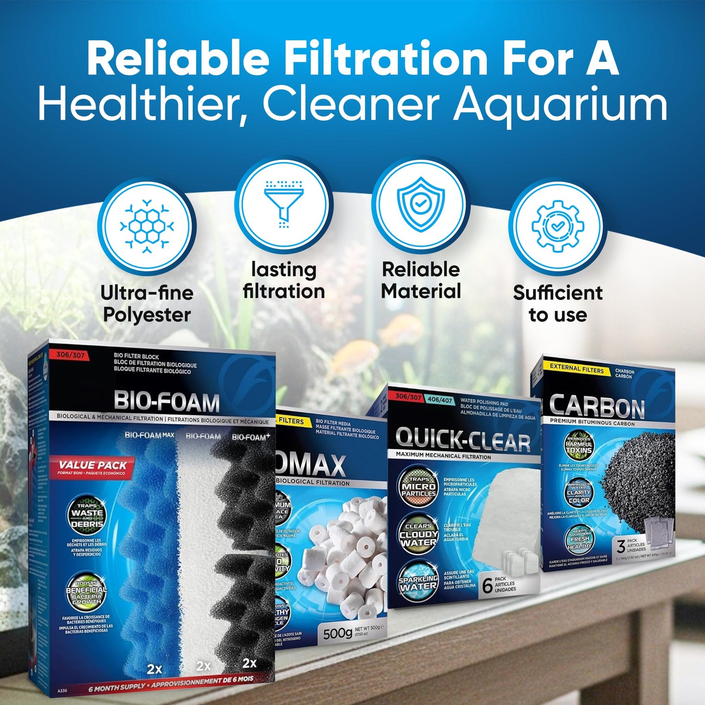 Filter Media 306/307 Filter Media Canister Filter Maintenance & Replacement Filter Media Kit, Including Trident Nova Mesh Bags(Quick Clear/Water polishing Pad, BioFoam, Carbon, Biomax)